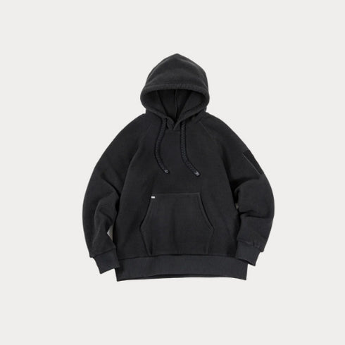 Autumn Winter Casual Heavyweight Hoodie – Black Versatile Thickened Fleece Pullover Loose Warm Hooded Sweatshirt